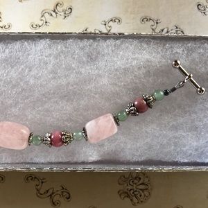 Handmade handcrafted Rhodonite, Aventurine & Rose Quartz bead bracelet NEW